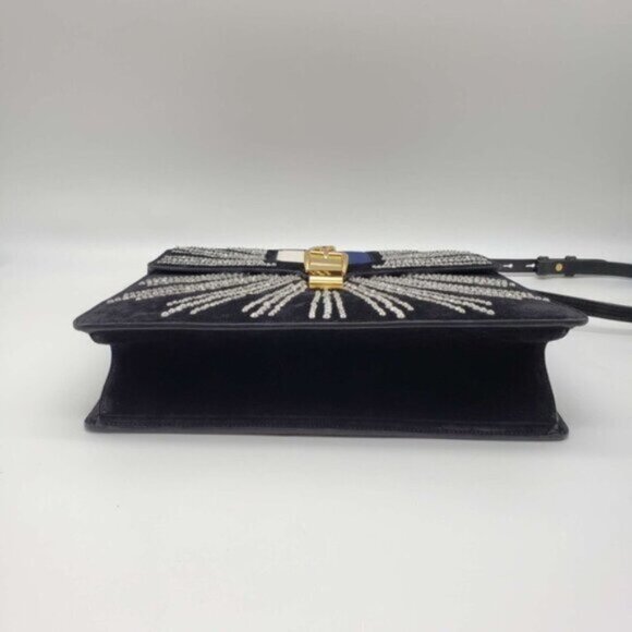 Gucci Sylvie Black Satin and Crystal Vintage Web Shoulder Bag 900-081323 - Picture 6 of 12